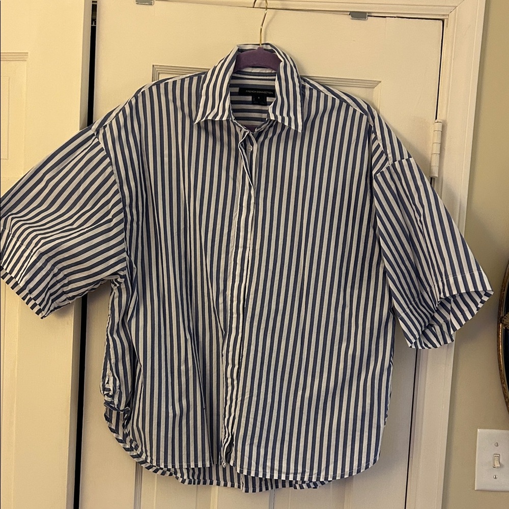 NWOT French Connection Navy and White Striped Button Down Shirt